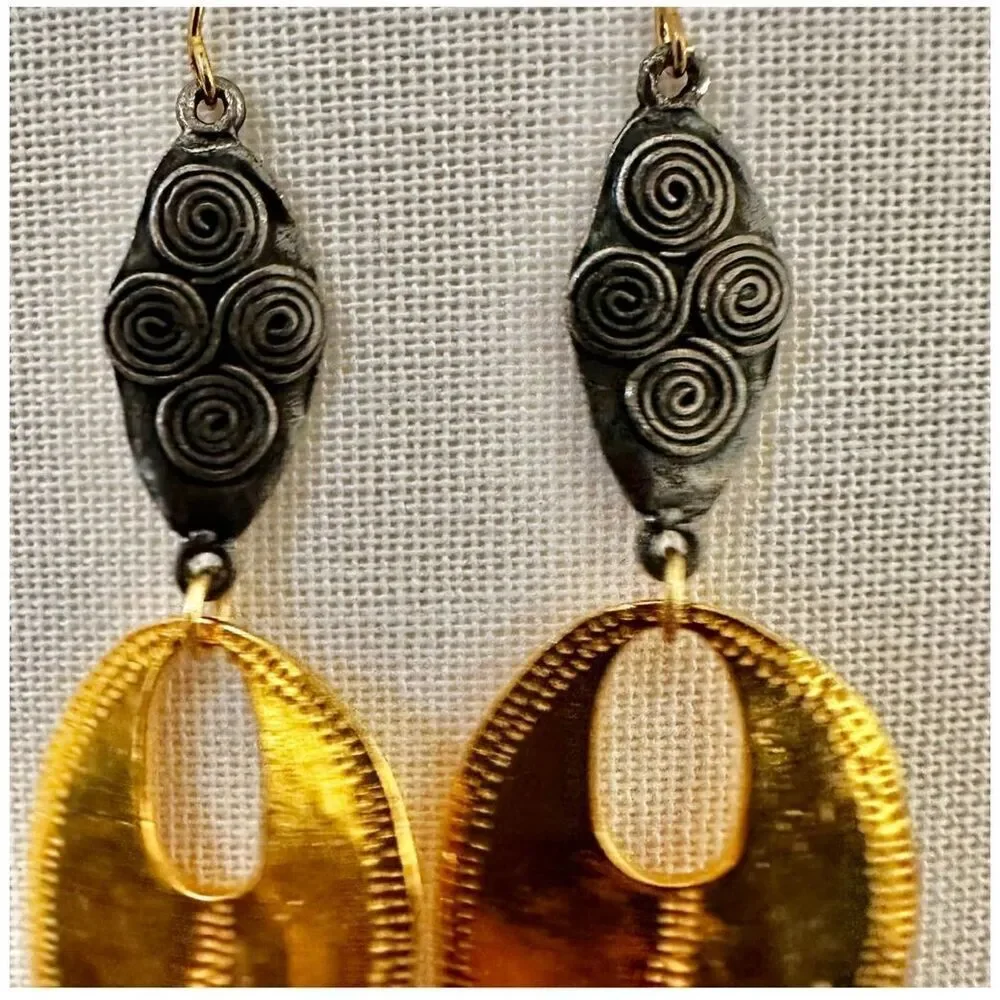 Devin Leigh 18k Gold Plated Hammered and Gun Metal Earrings